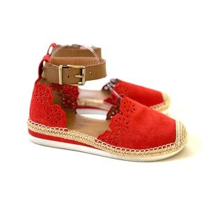 Crown Vintage Red Orange Leather Suede Eyelet Brixie Ankle Espadrille Sandals